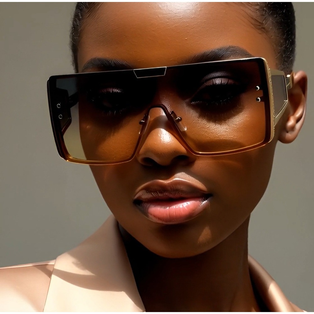 Sunglasses Gold Frame Green Gradient Lens Oversized Fashion Luxury Party Shades - Picture 12 of 13